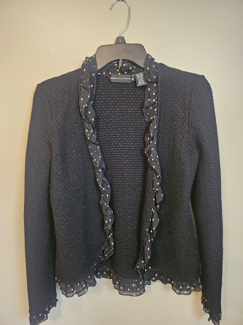 Dana Buchman Wool Ruffled Open Cardigan